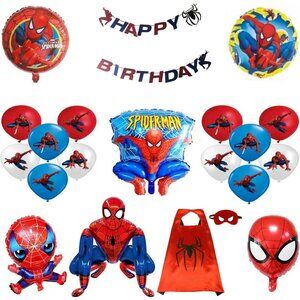 Spiderman Birthday Party Decorations.Banner,12 to 18 inch balloons, cape